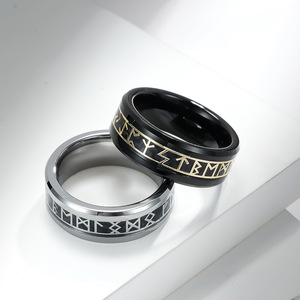 Nordic Viking Rune Tungsten Steel <b>Ring</b> For Men Steel Black Letter Design Gift Jewelry - Product Image 1