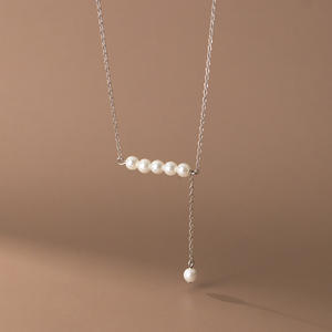 Pendientes de Plata S925 con Perlas Sintéticas Frescas, Cadena de Cuentas en Forma de V con Incrustaciones de Diamantes de Alta Calidad, Collares Modernos y Elegantes Y01514 - Product Image 3