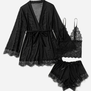 Nouvelle collection transfrontalière de pyjamas pour femmes européennes et américaines, ensemble 3 pièces en dentelle, taille élastique, respirant, bretelles, combinaison d'été, chemise de nuit, source - Product Image 6