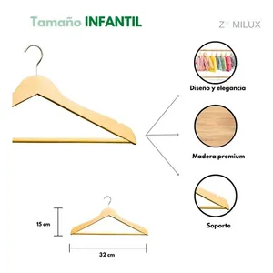 Zomilux 10 pezzi in legno per bambini ganci per vestiti eleganti appendiabiti girevoli con caratteristiche antiscivolo colore naturale - Product Image 3