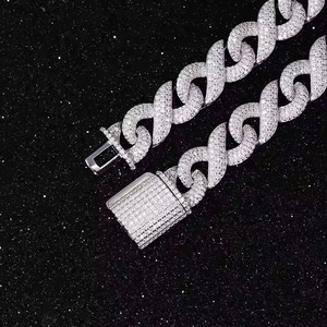 Lujosa cadena de eslabones cubanos, corte brillante cuadrado, diamante, oro blanco y plata, cadenas finas, collares para boda - Product Image 3
