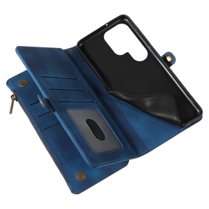 เคสโทรศัพท์แบบกระเป๋าหนัง PU สำหรับ Samsung S23 Ultra, ช่องใส่บัตร 9 ช่อง + ช่องใส่เหรียญแบบมีซิป, ขาตั้ง, ป้องกัน RFID, 360 องศา °   การป้องกัน - Product Image 5