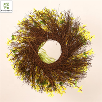 Guirlande de fleurs artificielles jaunes de type Forsythia et de jasmin d'hiver avec nœud pour la décoration de porte de maison pour les célébrations