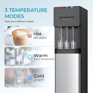 Distributeur d'eau à chargement par le bas Euhomey, pour bouteille de 5 gallons, 3 réglages de température (froid, tiède, chaud), en acier inoxydable noir - Product Image 4