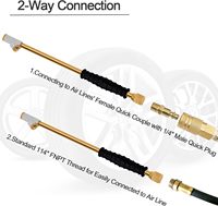 1/4" FNPT Extended Reach Dual Head Air Chuck, 2-Way Connection 11.8" Extended Brass Air Chuck With Rubber Handle