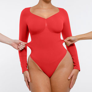 Của phụ nữ liền mạch dài tay áo bodysuit với ngực hỗ trợ và Tummy kiểm soát cộng với kích thước Breathable Spandex bán buôn - Product Image 4
