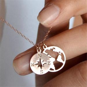 Personalizzato 18k oro Del Mondo Mappa e Bussola Collana di fascino del pendente Wanderlust Regalo in acciaio inox Gioielli viaggiatore - Product Image 2