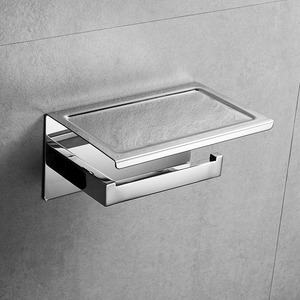 Ensemble de porte-serviettes de salle de bain en laiton chromé avec étagère double, organisateur d'angle et support de brosse WC mural au design moderne - Product Image 6
