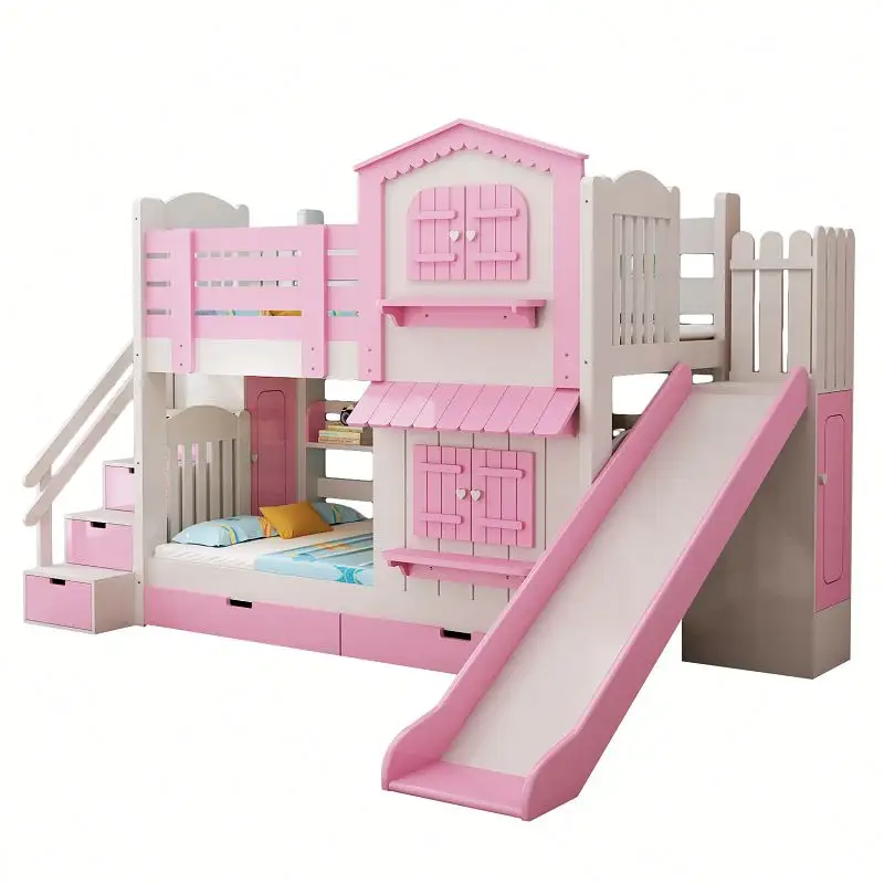 Tutto in legno massello letto a castello per bambini multifunzionale per bambini castello scivolo letto