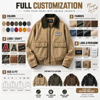 Blouson Bomber Homme Rétro en Toile Lavée avec Col en Velours Côtelé, Étiquette Personnalisée, Faible MOQ, Veste de Travail en Toile Personnalisée
