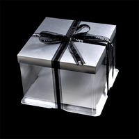 Boîte cadeau transparente carrée en plastique PET personnalisée en gros avec ruban nœud papillon, boîte d'emballage pour gâteau de 14 pouces avec fenêtre