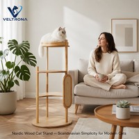 Torre para Gatos de Madera Minimalista Nórdica, Multinivel, para Interiores, con Poste Rascador de Sisal, Mueble de Pino Natural, Venta al Por Mayor