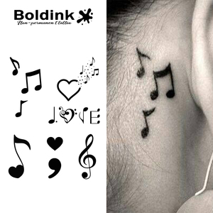 <span class=keywords><strong>Tatuaje</strong></span> Semipermanente <span class=keywords><strong>de</strong></span> Tinta Jagua con Diseño <span class=keywords><strong>de</strong></span> Nota Musical <span class=keywords><strong>Clave</strong></span> <span class=keywords><strong>de</strong></span> <span class=keywords><strong>Sol</strong></span> y Corazón Detrás <span class=keywords><strong>de</strong></span> la Oreja, Resistente al Agua, Larga Duración (2 Semanas) - Product Image 1