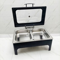 Chauffe-Plats Rectangulaire Professionnel pour Buffets de Mariage et Événements – Grand Ensemble de Service en Verre Noir pour Maintien au Chaud des Aliments