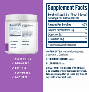 Poudre de créatine monohydrate pour la croissance musculaire, la force et la fonction cognitive améliorées, soutient la nutrition sportive (OEM/ODM) - Product Image 2
