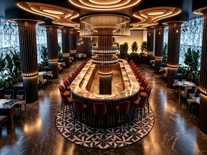 Diseño de Interiores de Bar y Restaurante de Lujo Estilo Art Deco |   Solución Llave en Mano para Mobiliario de Restaurantes y Salones, con Acabados en Mármol, Madera y Latón - Product Image 5