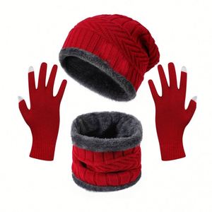 Winter Knit <b>Beanie</b> Hat Neck Warmer Scarf and Touch Gloves Set 3Pcs <b>Fleece</b> Lined Cap for Men Women Promotion Gift Keep Warm - Product Image 3