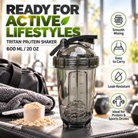 Bouteille shaker de fitness Tritan sans BPA de 600 ml en gros avec logo personnalisé, couvercle anti-fuite et boule mélangeuse pour la gym et les boissons protéinées