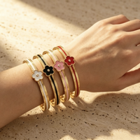 Brazalete Elegante de Lujo con Diseño de Trébol de Cinco Hojas, Resistente al Agua, de Acero Inoxidable Dorado, para Mujer
