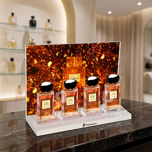 Présentoir à parfum personnalisé en acrylique à 4 fentes, résistant aux UV, transparent, pour comptoir de magasin de détail, directement de l'usine OEM - Product Image 1