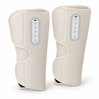 Masseur de jambes sans fil beige à compression d'air avec chaleur, 5 modes et 3 niveaux EMS pour la récupération quotidienne des jambes