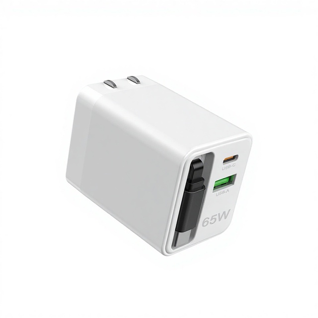 TKT Customizable for Color Retractable Data Cable Dual Port Fast Charger 65W US White GaN PD Function 100W Output USB Wall