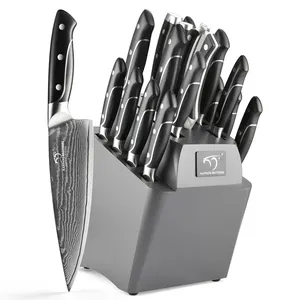 Vendita calda 18 pezzi posate in acciaio damasco Set di coltelli da cucina coltelli da mannaia Santoku Premium con manico in ABS per regalo