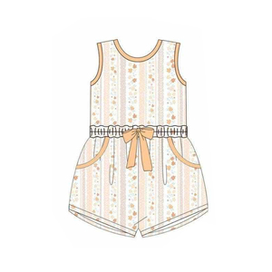 GSSO3607 Ensemble personnalisé pour petites filles, imprimé fleurs bleues, manches volantes, tenues pour enfants, vente en gros - Product Image 5