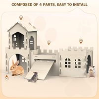 Maison en bois multi-chambres pour hamster, grande maison et cachettes pour lapins, chenil en bois pour lapins, château avec escalier et bande élastique