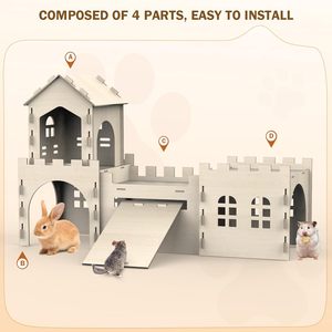 <span class=keywords><strong>Casa</strong></span> <span class=keywords><strong>de</strong></span> Madera para Hámster con Múltiples Habitaciones, <span class=keywords><strong>Casa</strong></span> Grande para Conejos y Escondites, Jaula <span class=keywords><strong>de</strong></span> Madera para Conejos, Castillo con Escalera y Banda Elástica - Product Image 2