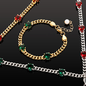 New Color-Retaining Stainless Steel Cuban Chain Simple Unique <b>Gemstone</b> <b>Bracelet</b> European American Unisex Chain Tanjing - Product Image 2