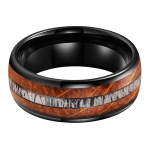 Coolstyle Jewelry 8mm Wholesale Domed Whisky <strong>Wood</strong> Deer Antler Inlay Engagement <strong>Wedding</strong> Band Black Tungsten <strong>Ring</strong> for <strong>Men</strong> Women - Product Image 2