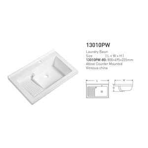Above Counter <b>Mounted</b> Wash Clothes Basin Bathroom Ceramic Lavatory White Laundry Sinks 13010PW Wash Clothes Basin 13010PW 13010P - Product Image 5