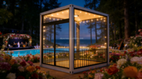 Cabine en verre modulaire et portable pour la construction, maison mobile, maison capsule, conteneur préfabriqué, véranda et serre
