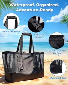 Bolso de Playa Vintage para Mujer, Fabricación OEM ODM en Vietnam, Malla de Poliéster con Revestimiento Impermeable en la Parte Inferior, para Playa, Barco, Piscina y Deportes - Product Image 2