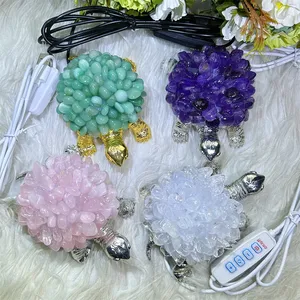 Wholesale Crystals Craft Healing Gravel Animal Rose Quartz Mixed Chips Turtle Lamp Clear Quaryz Usb Light For Home Decoration