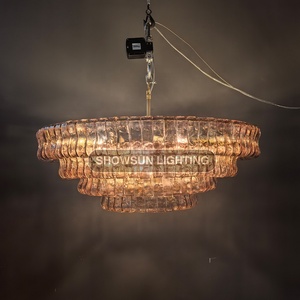 48 "di lusso rotondo fumo di cristallo lampadario lampada a sospensione per soggiorno E12 Base della lampadina - Product Image 5