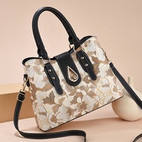 Sac à main de luxe en cuir PU imprimé floral grande capacité avec bandoulière et fermoir pour femmes