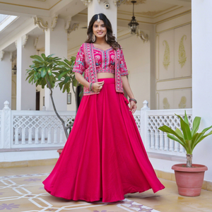 Ensemble Lehenga Choli Koti Pure Vichitra Naturel Brodé Vintage Séchage Rapide pour Femme – Idéal Toutes Saisons et Événements - Product Image 1