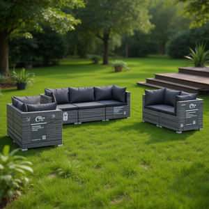 Conjunto de Muebles de Jardín de Mimbre Sintético para 6 Personas, Estructura de Acero Resistente, Diseño Contemporáneo - Product Image 2