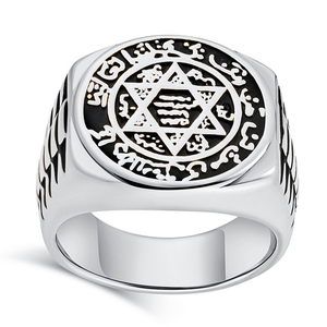 <span class=keywords><strong>Anello</strong></span> Personalizzato da Motociclista in Acciaio Inossidabile con Sigillo <span class=keywords><strong>di</strong></span> <span class=keywords><strong>Salomone</strong></span> a Stella a Sei Punte e Dodici Anelli Guardiani in Stile Retrò Classico - Product Image 1