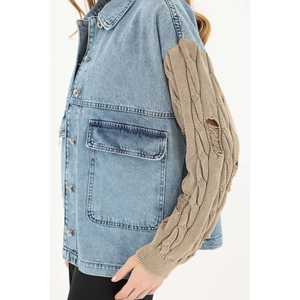 Veste en jean tricotée pour femme avec détail de manches contrastées 32041CKT - Product Image 1