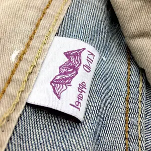 Maat Label Ademende Casual Jurken Op Maat Gemaakt Katoenen Damast Satijn Geweven Labels Met Hoge Dichtheid Voor Kleding