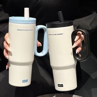 Bouteille isotherme portable personnalisée de 750 ml avec poignée et paille, couvercle, tasse, pour eau chaude et café – Qualité supérieure, design unique