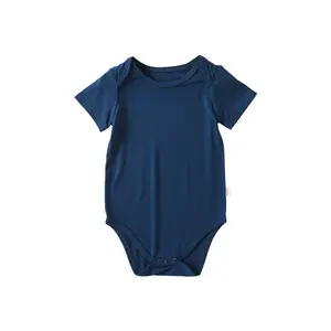 夏の無地幼児の女の子の男の子柔らかい竹繊維の服赤ちゃん半袖ロンパース2024