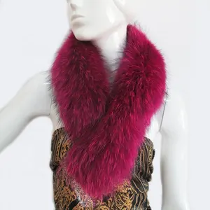 XJ Wholesale Pink Dyed Genuine Fur Raccoon Fur Trimming Leather Jacket Fur Collar