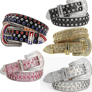 Rhinestone Crystal Dna Premium Studded Belt Leather Belt Gold Dna