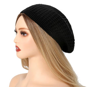 Chapeau béret en tricot d'hiver uni pour <span class=keywords><strong>femme</strong></span>, chaud, en <span class=keywords><strong>crochet</strong></span>, chapeau de peintre polyvalent pour <span class=keywords><strong>femme</strong></span> - Product Image 2