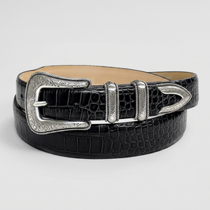 Nuevo Cinturón Casual de Cuero Vacuno Negro Marrón con Hebilla Metálica Plateada de Cierre Automático, Resistente al Agua y Duradero, Estilo Occidental para Hombre - Product Image 1
