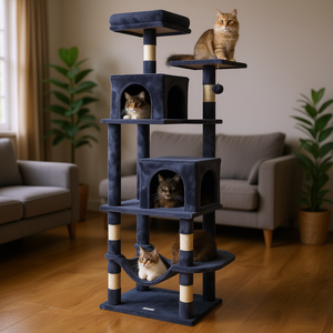 Moderna Torre para Gatos de 63 Pulgadas con 2 Condominios, Poste Rascador de Sisal, Casa Grande para Gatos de Interior - Product Image 2